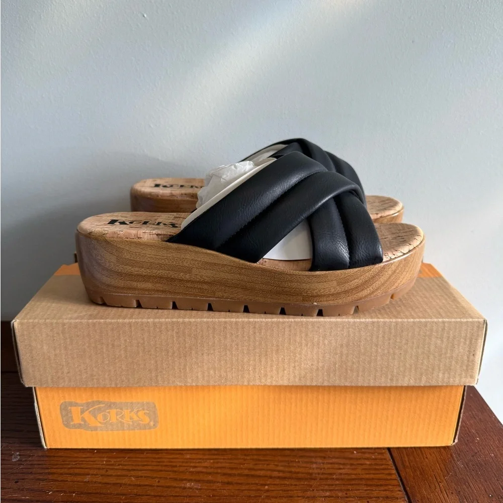 Korks Faithe Platform Slides sandals black‎ NEW 7